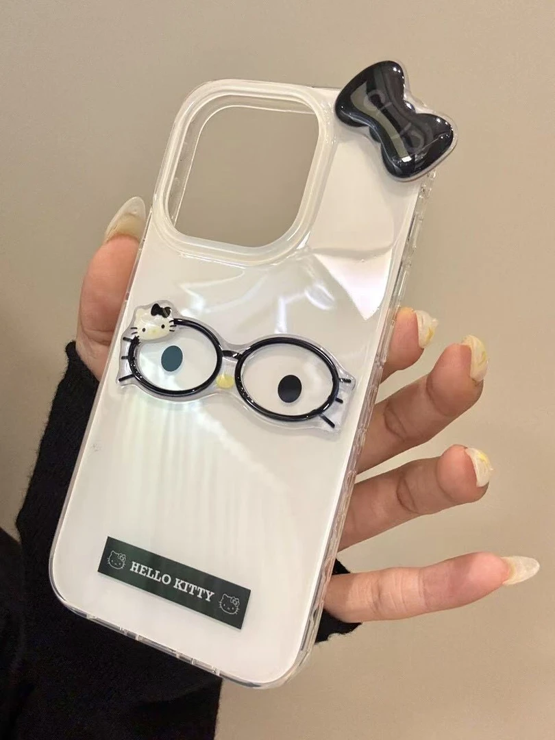 眼镜猫咪表情适用16Promax手机壳15保护套14PLUS小众13大孔12防摔