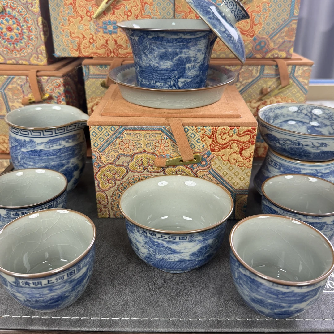 景德镇青花清明上河图陶泥八件套