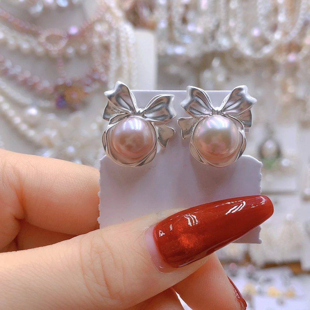 银S925镶嵌耳饰淡水珍珠