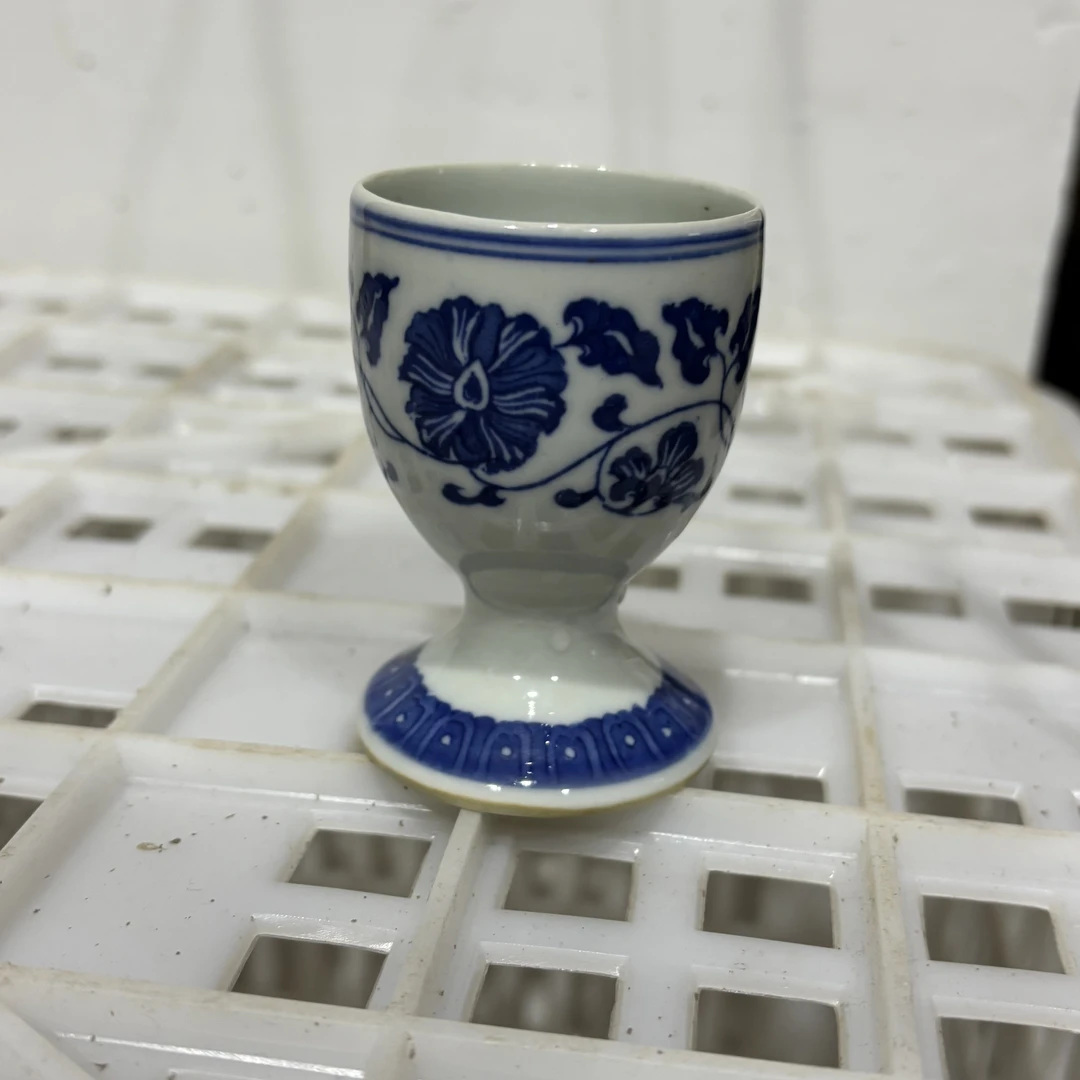 {微瑕}青花满莲高足小酒杯景德镇高温陶瓷