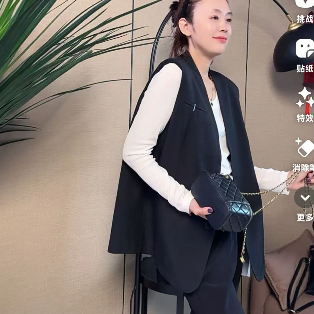 刺绣马夹小西装外套马夹女百搭显瘦中长款宽松气质秋季新款