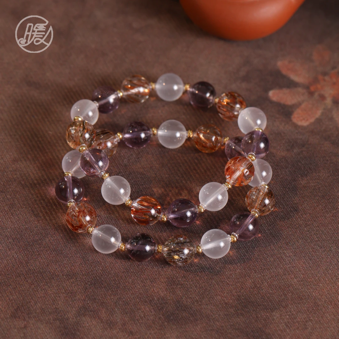 Nuanyan/暖言单圈黑金超多宝水晶手串素圈手链E6853多样性发一