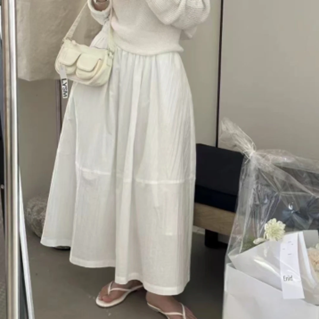 韩系拼接百搭精致半身裙小清新中长款伞裙显瘦气质温柔法式百褶