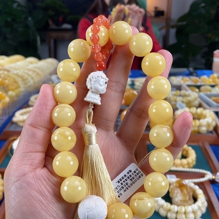 琥珀未镶嵌珠宝奇石16同料手持圆珠57.3