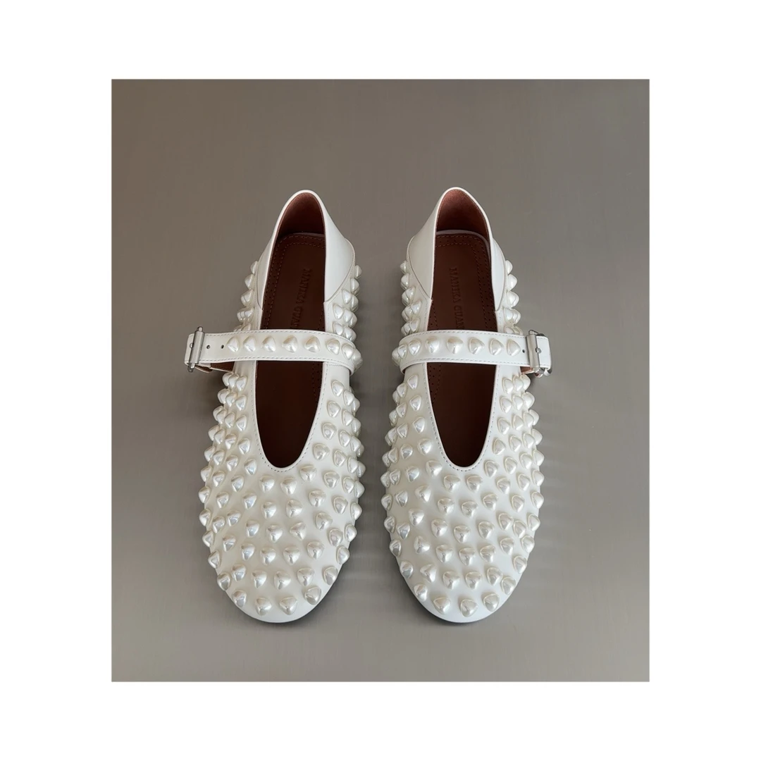 瑞瑞ANNYRUI |  进口小羊皮时尚浅口铆钉包头软底法式玛丽珍单鞋