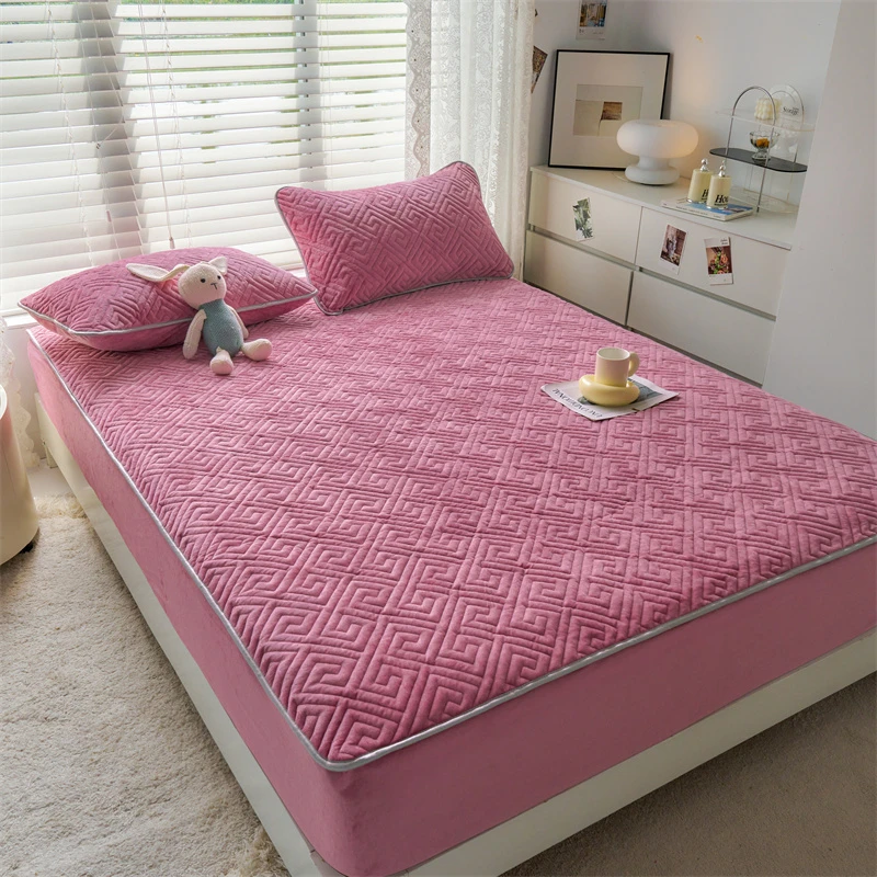 2025秋冬新款加厚保暖水晶绒夹棉床笠床罩1.8米床垫保护罩床单套