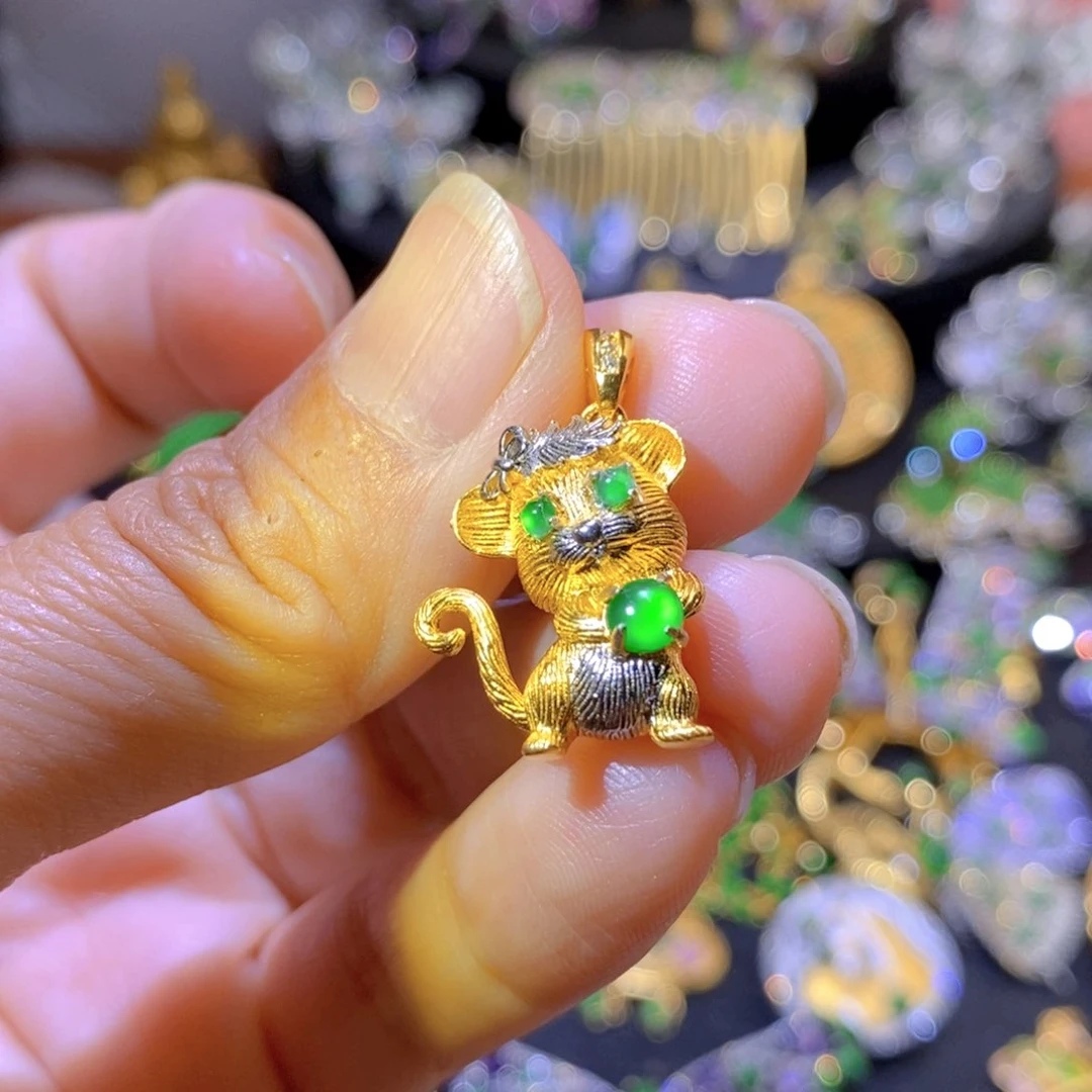 吊坠(不含链)银S925镶嵌翡翠