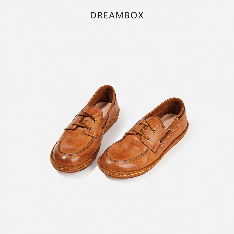 DREAMBOX钧博女鞋2025秋季新款马皮帆船鞋平底轻便舒适气质单鞋
