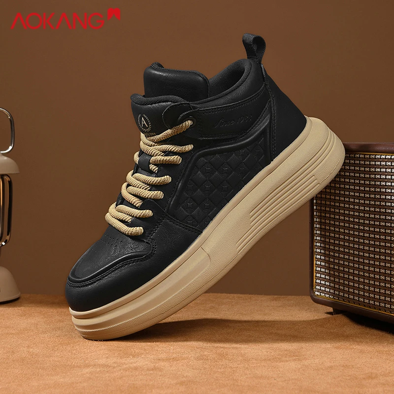 奥康2025秋冬休闲高帮休闲鞋复古双鞋舌时尚男鞋百搭高帮工装板鞋
