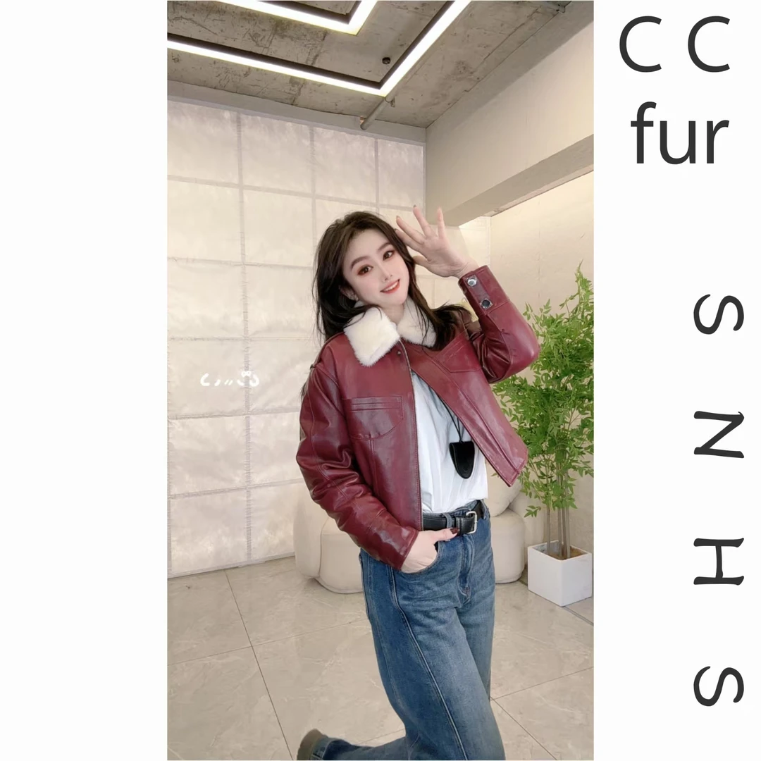 [CC FUR]"8070"设计师女真皮外套冬季复古羊皮水貂领鸭绒羽绒服