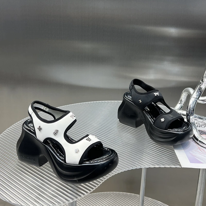 欧洲站女鞋2025夏季新款露趾水钻松糕厚底小个子坡跟凉鞋SJ209-39