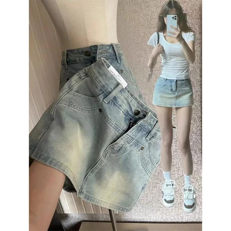 【运费补贴】牛仔短裙裤女夏季新款大码胖m宽松显瘦a字小个子半身裙