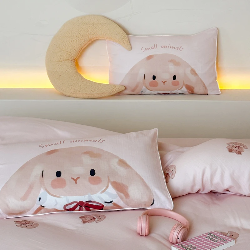 ins韩风A类全棉双层纱数码印花单枕套四季可爱【同款套件在售中