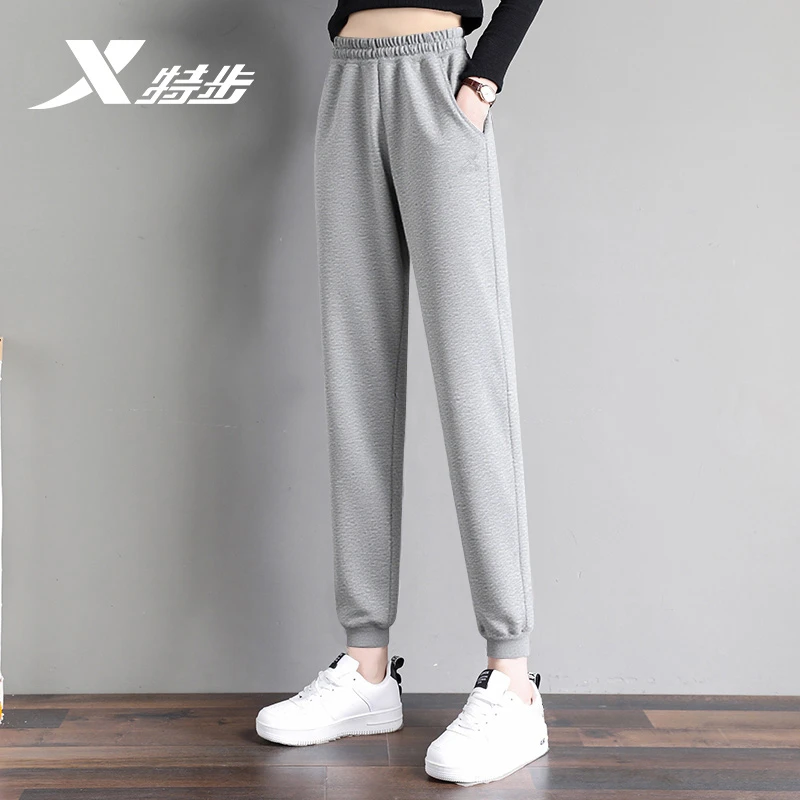 特步运动裤女秋季2025新款针织棉质束脚裤跑步健身裤休闲舒适女裤