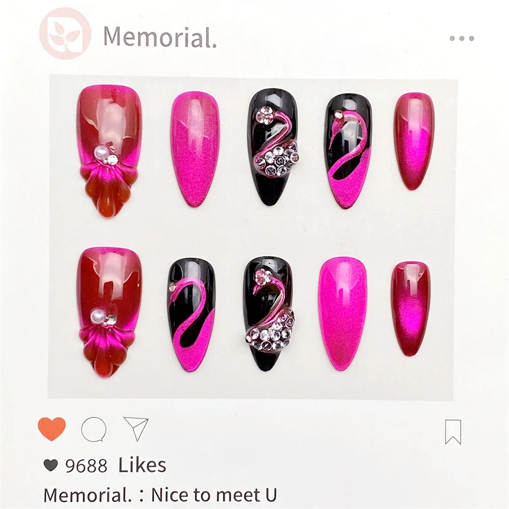 【小天鹅】纯手工穿戴甲小红书夏季爆款猫眼穿戴美甲紫色紧致气质