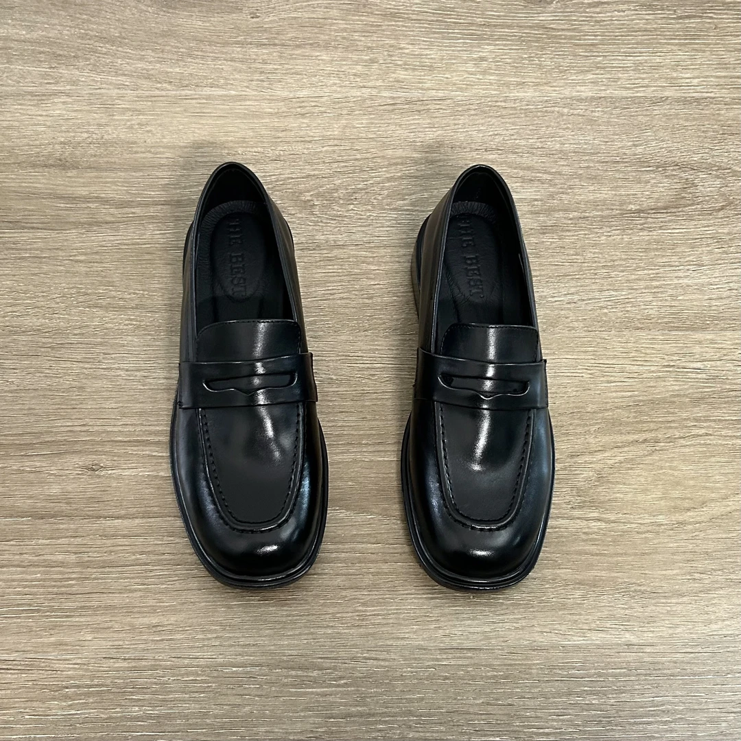 Dannyfrey学院风简约通勤乐福鞋女一脚蹬百搭平底圆头皮鞋2.8CM