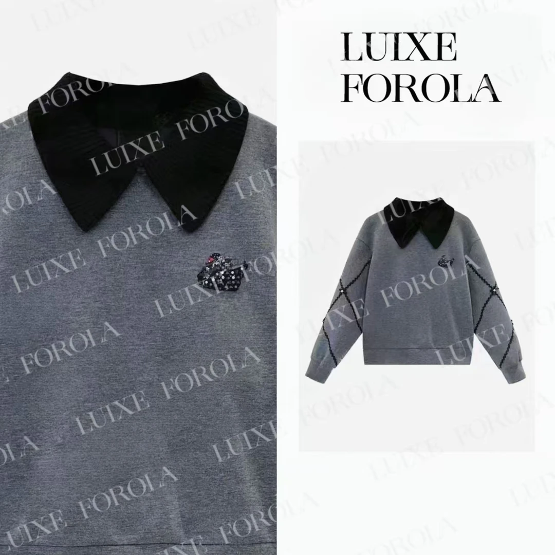 【42】FOROLA 天鹅湖 高级感气质减龄拼接烫钻天鹅百搭卫衣 NZ24014
