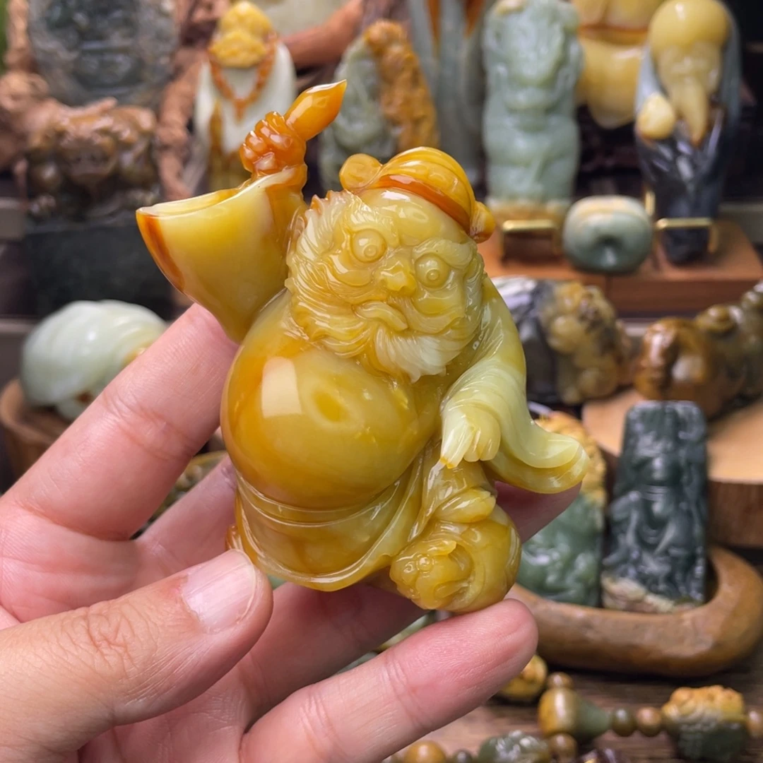 十***颗未镶嵌蛇纹石玉手把件花玉钟馗