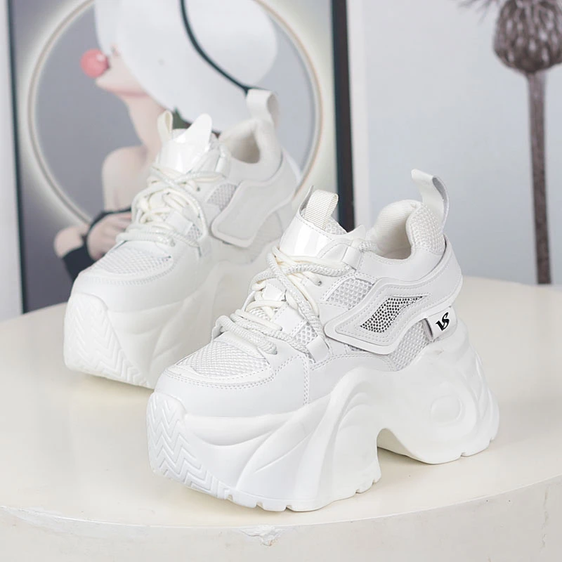 网面透气厚底松糕老爹鞋超高跟内增高12CM小白鞋小个子休闲运动鞋