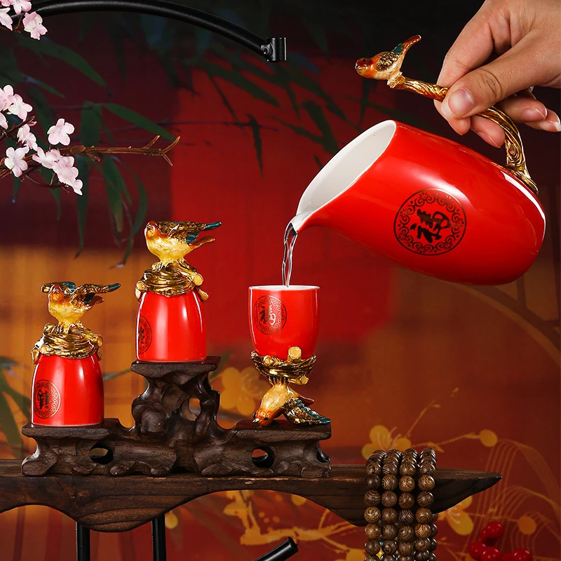 创意新款白酒杯喜鹊陶瓷小酒杯烈酒一口杯分酒器中式酒杯敬酒杯