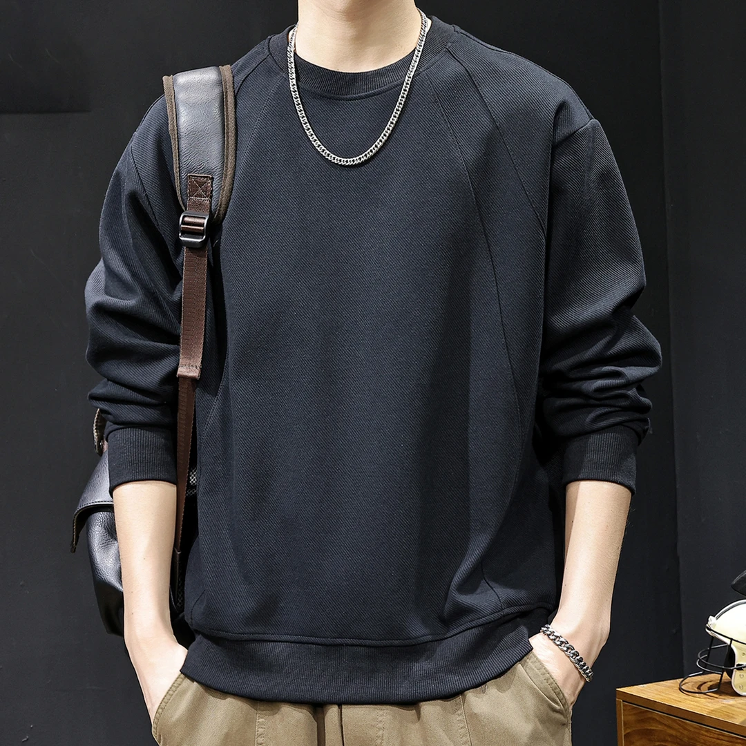 MR.MUDI/穆迪先生插肩袖拼接纹理感卫衣男春秋款长袖秋季百搭衣服