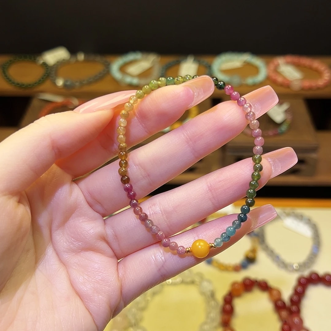 手串水晶银S925镀金镶嵌碧玺1341