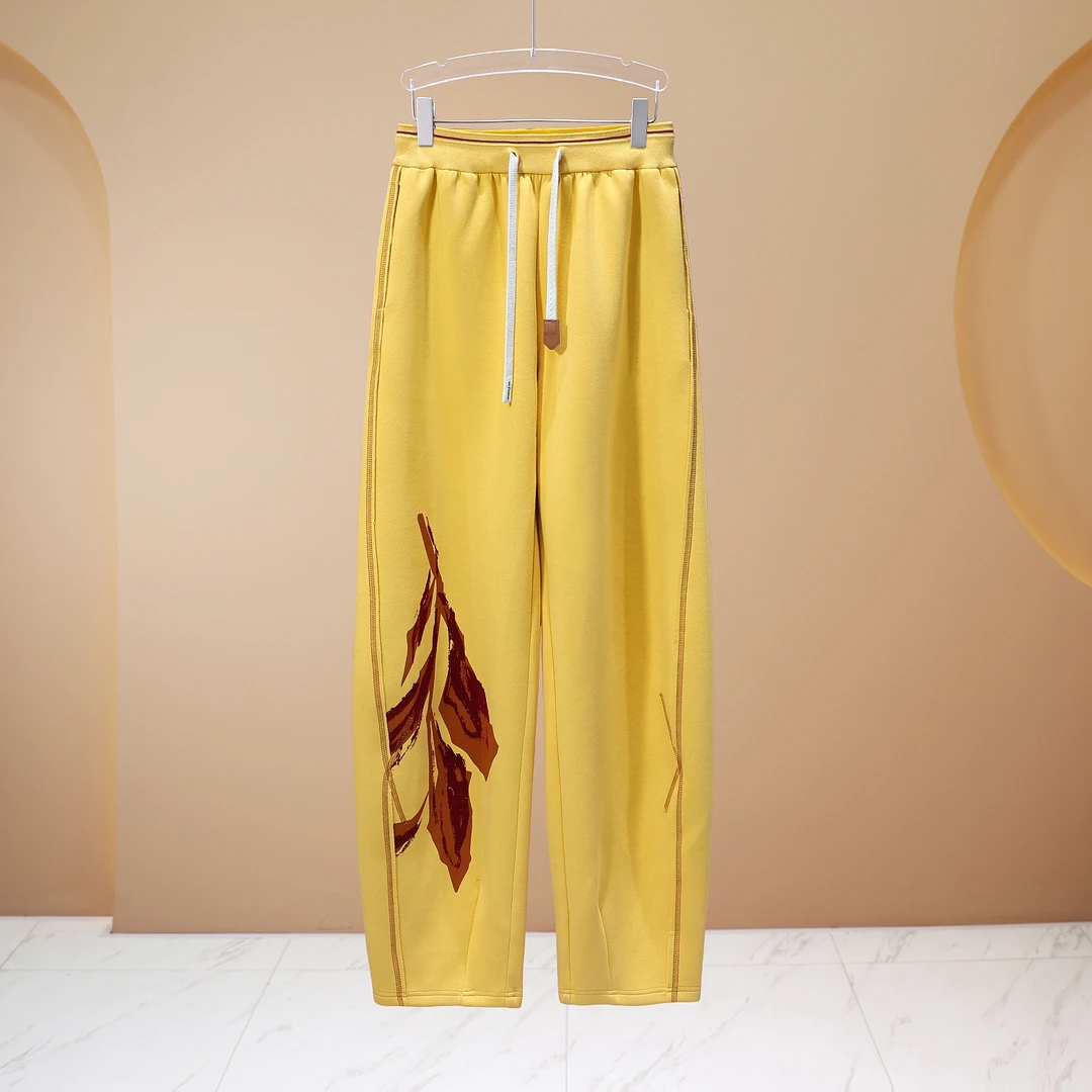 【程二女装】2025春季《碧云天，黄叶地》栀子黄镰刀型阔腿裤5998