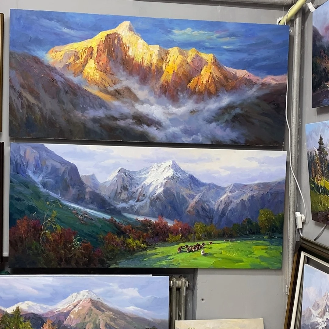 老***星油画风景画芯尺寸c80x180cm