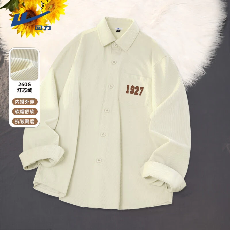 回力美式vintage长袖衬衫男女款春秋季潮牌慵懒风灯芯绒衬衣外套