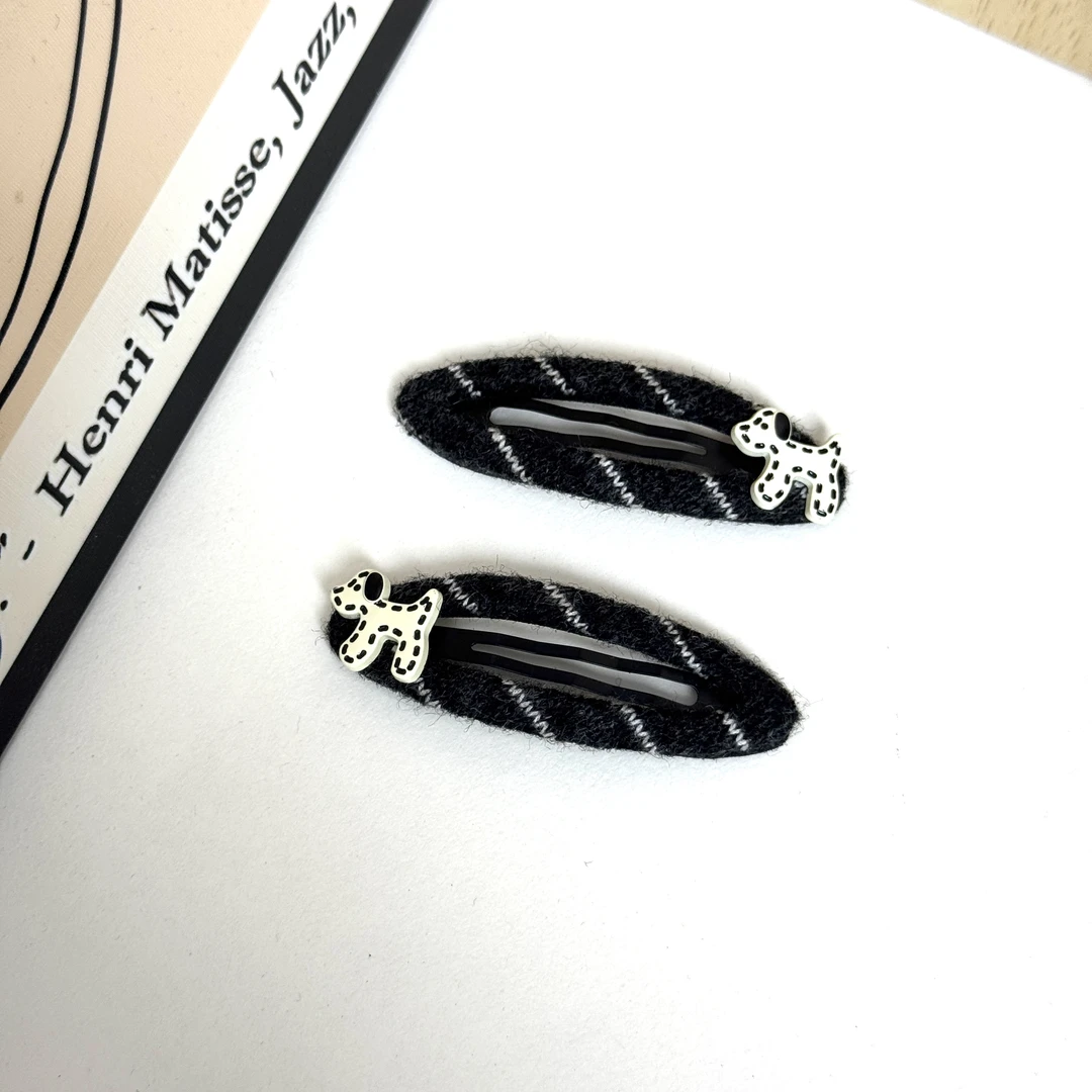 BlomUME原创线条狗条纹毛线镂空bb夹简约发夹刘海夹发饰一对106