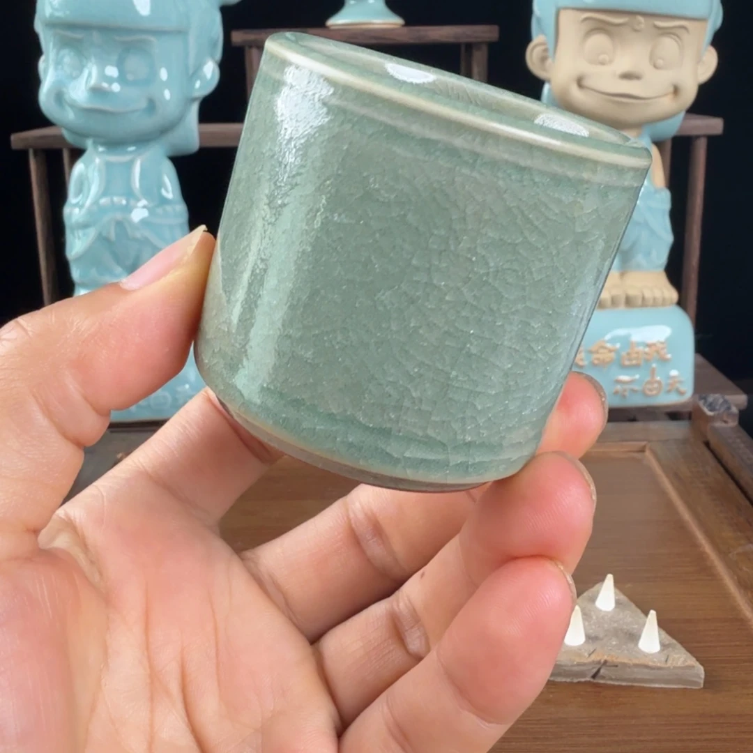 摆件冰花鱼鳞纹开片扳指杯