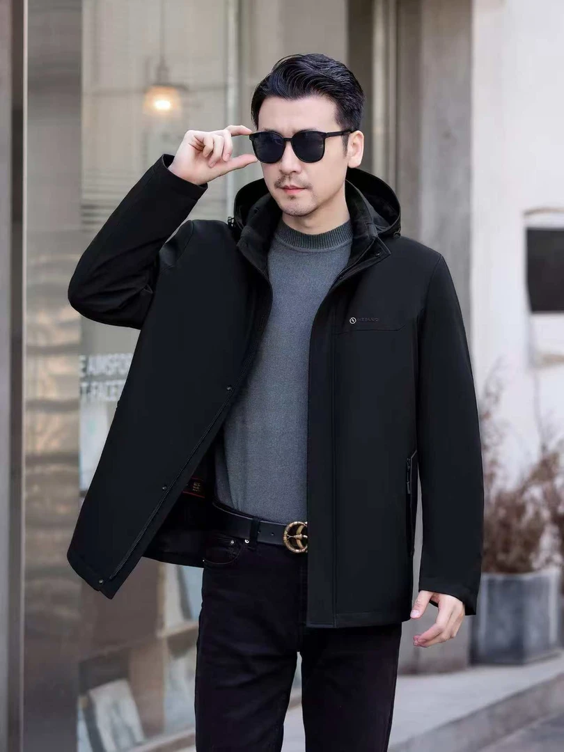 兔毛派克服大码男装   连帽商务保暖