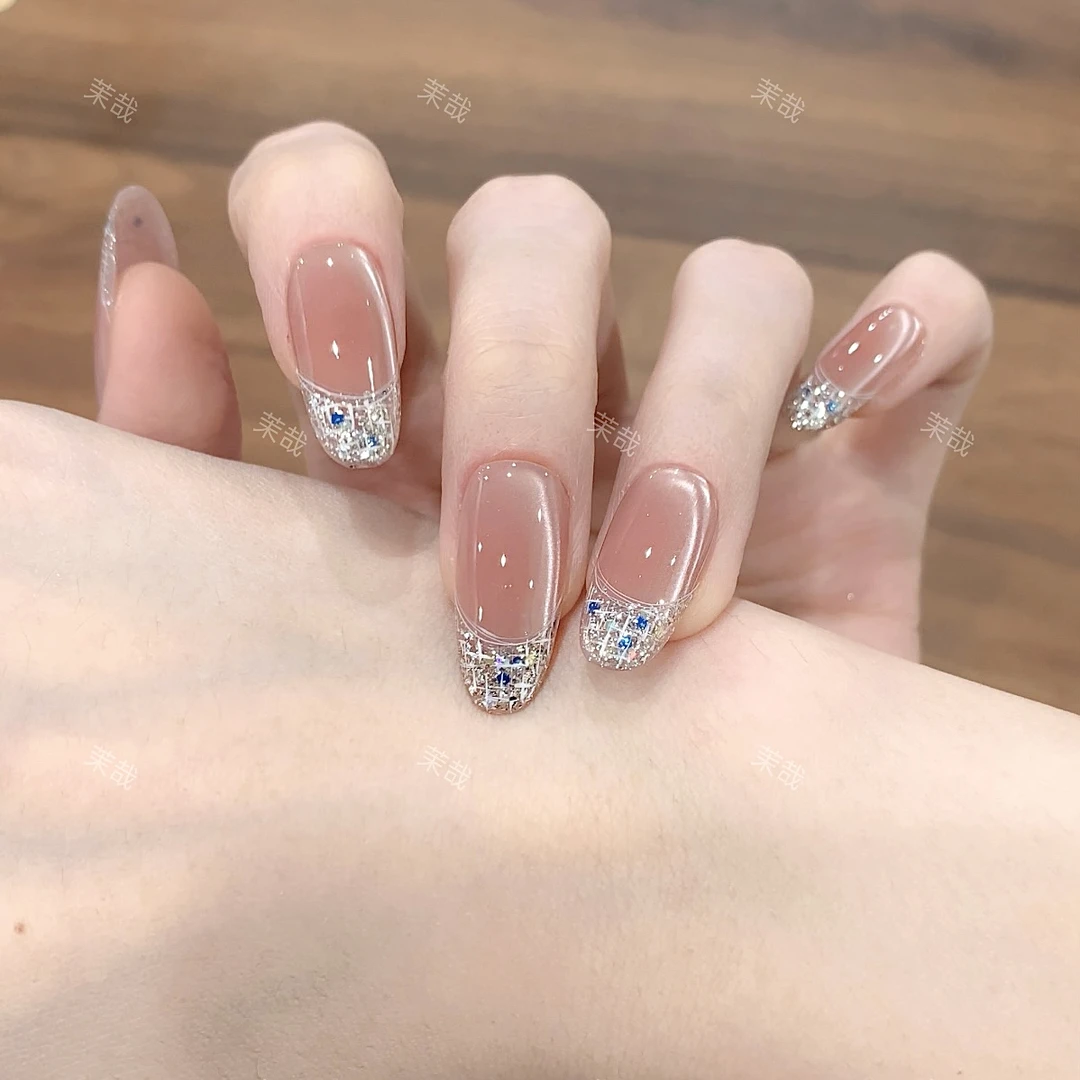 茉哉w现货【冰蓝小香】纯手工定制美甲拆卸穿戴甲A4444
