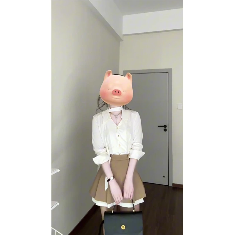 春季新款韩系穿搭高级感显瘦衬衫女宽松长袖衬衣显瘦高腰短裙套装