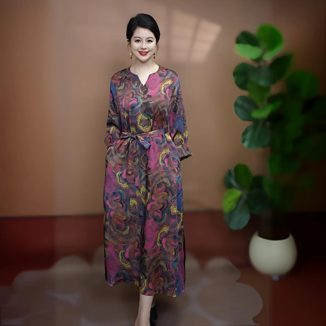 春意新中式连衣裙宋锦新款时尚百搭显瘦休闲长袖气质中长款中国风