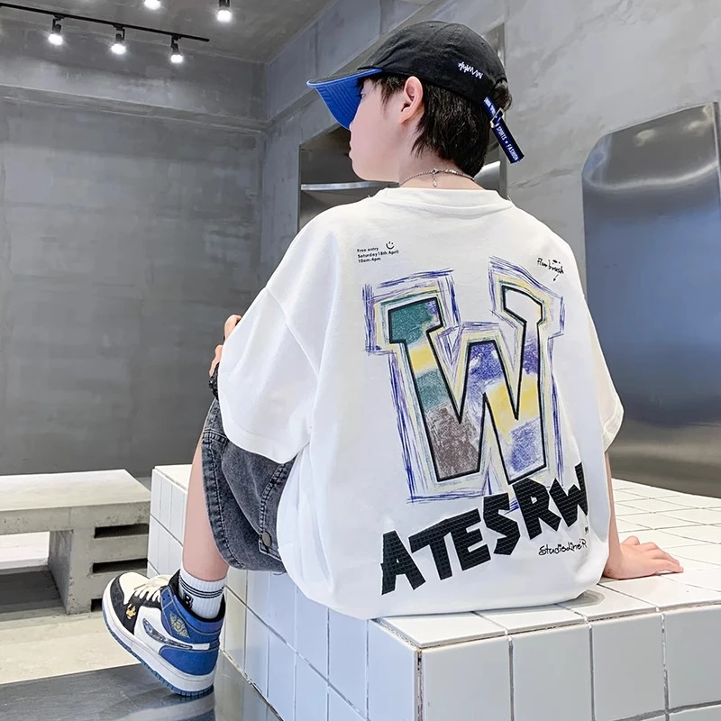 男童白色短袖t恤休闲2025新款儿童夏装上衣炸街男孩半袖夏季潮酷T