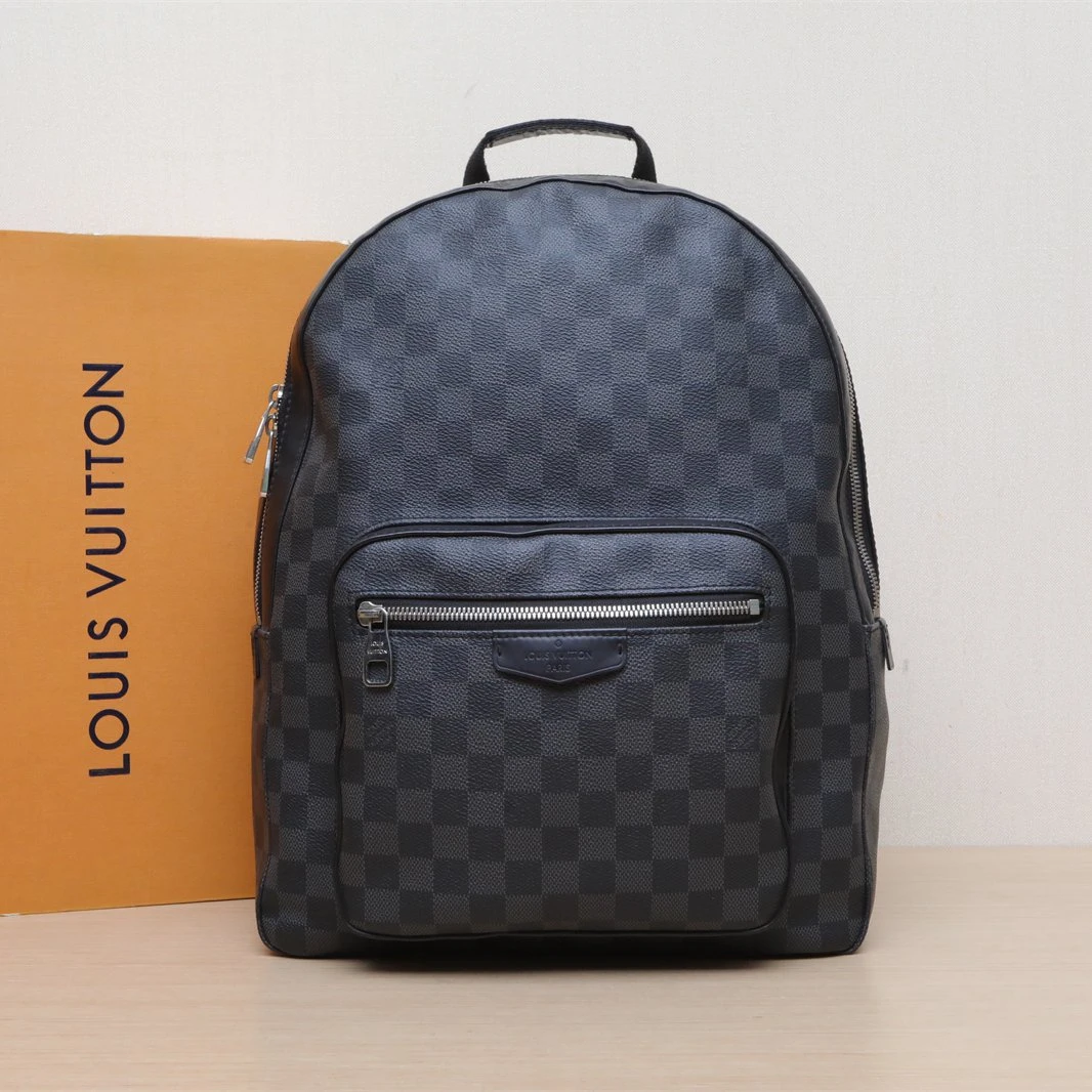 95新 LouisVuitton/路易威登 【双双】 黑棋格 PVC 棋盘格 双肩包