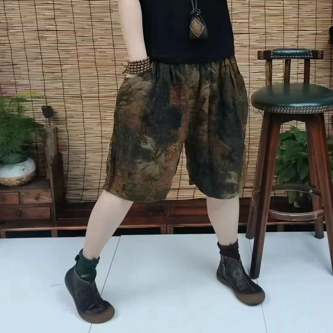 339麻纱休闲短裤(腰围3尺4～裤长53)