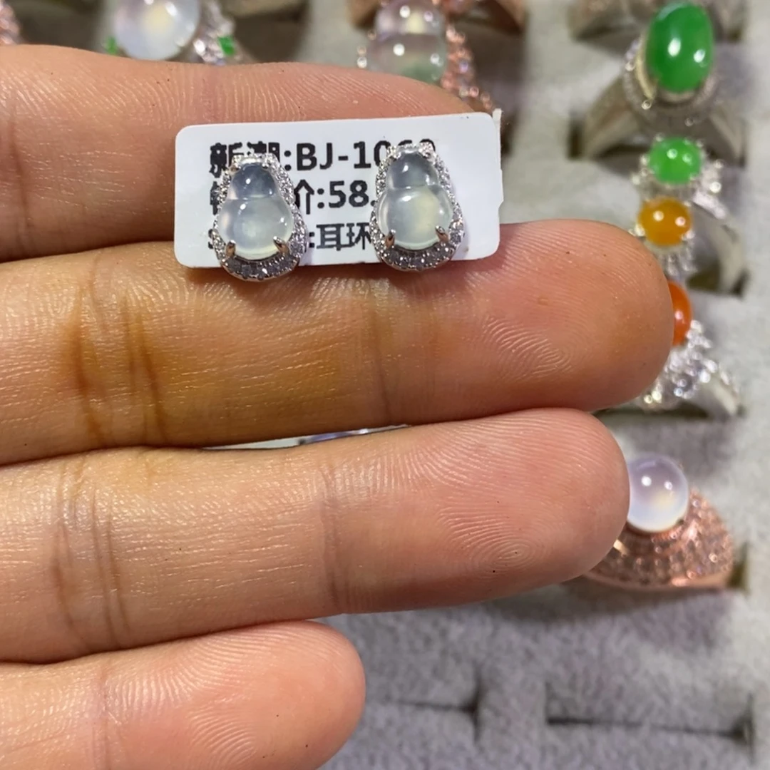 翡翠银S925镶嵌耳饰