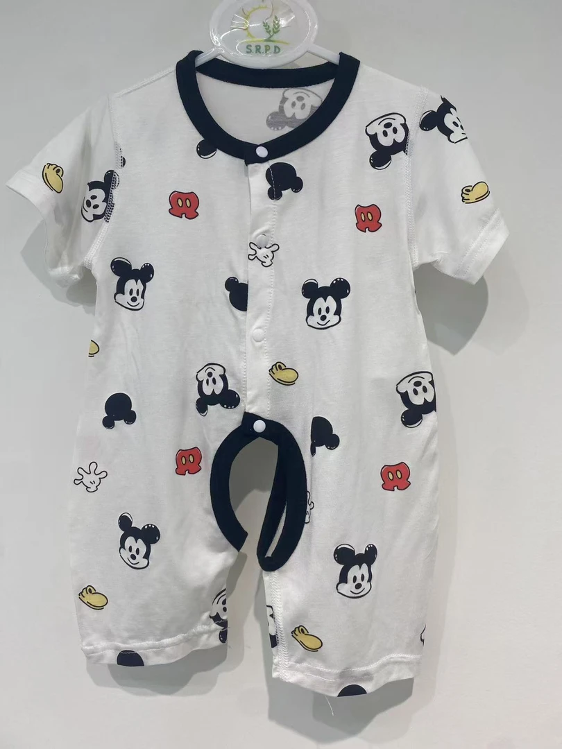 莱赛尔半袖连体衣婴儿开档爬服无骨哈衣新生儿薄款夏季印花哈衣潮