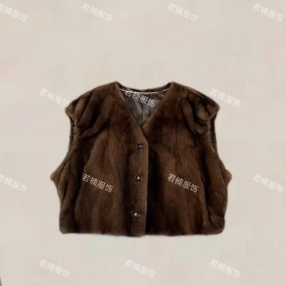 【若楠服饰】轻奢简约马甲水貂毛-98321