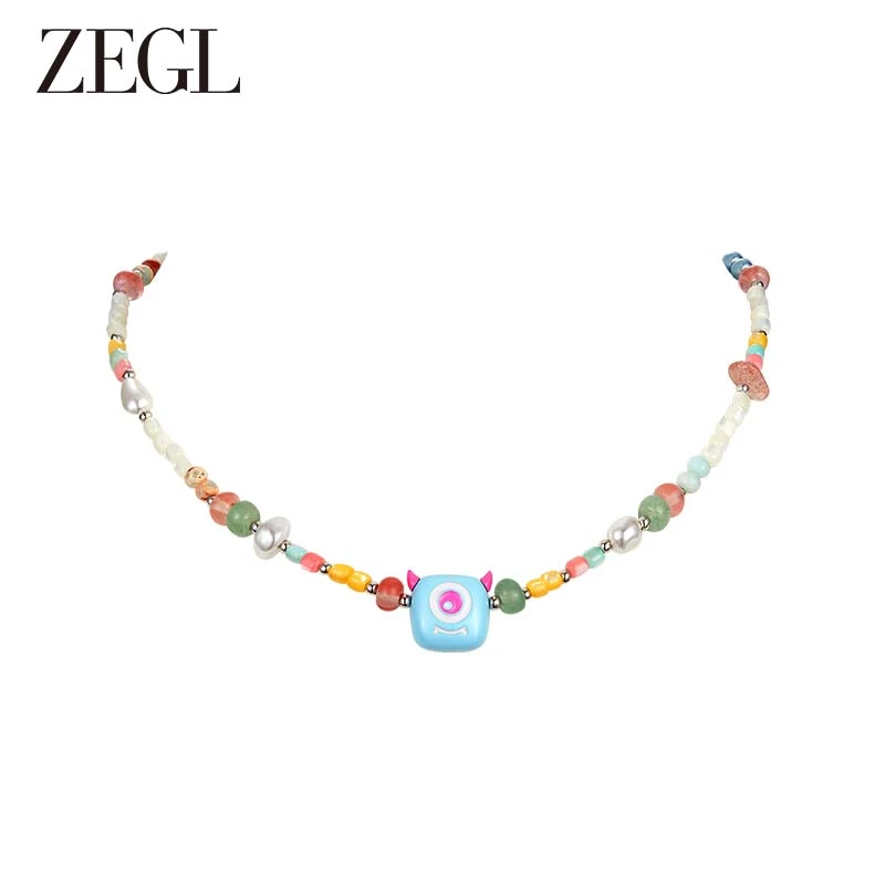 ZEGL 铜合金项链 设计师款小怪兽彩串项链简约轻奢百搭个性首饰