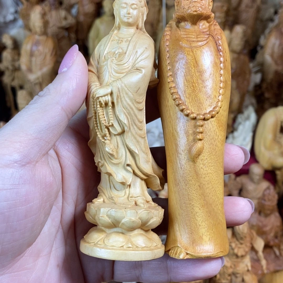 树脂微瑕黄金檀大达摩黄杨念珠观音高12