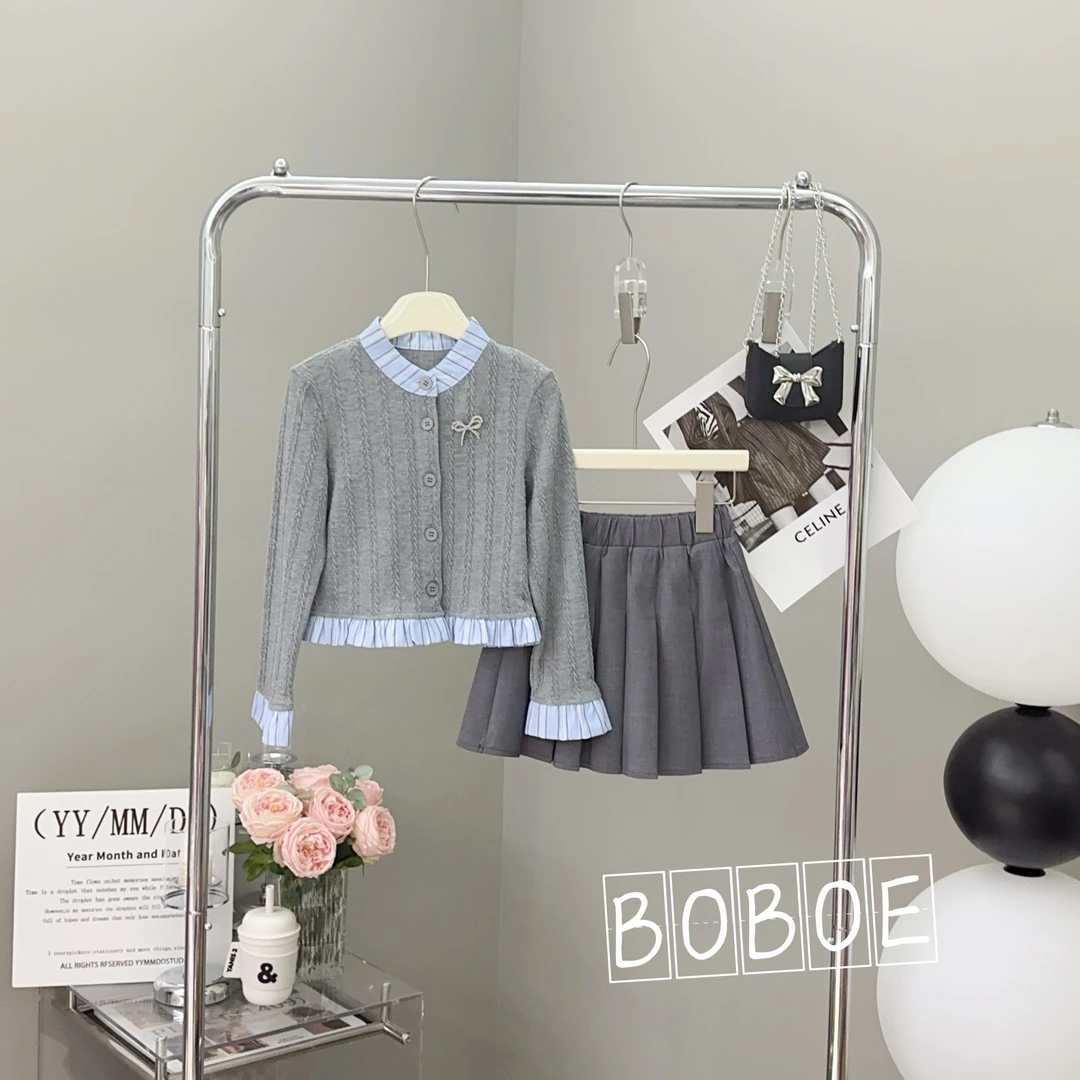 boboe/波波鹅2025春季新款套装女童时尚学院风上衣+裙子—Y4119