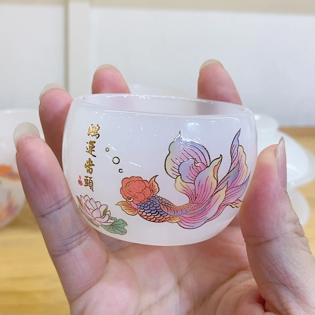 手工艺品琉璃新款白鱼客杯2个