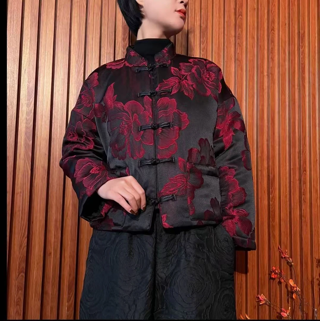 【红溪潮】秋冬款中国风中式手术加厚提花短款保暖短款棉服冬季外套
