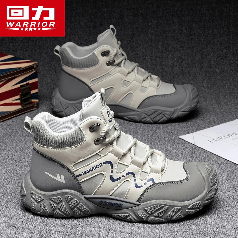 回力男鞋秋冬2025新款防水防滑耐磨马丁靴高帮户外运动登山工装靴