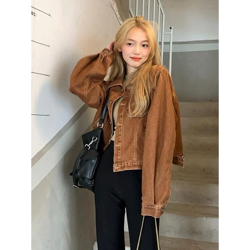 美拉德覆古牛仔夹克女式2025秋冬季新设计休闲宽松百搭短夹克上衣