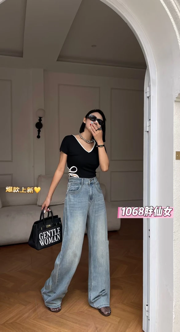 1068牛仔裤显瘦高腰复古