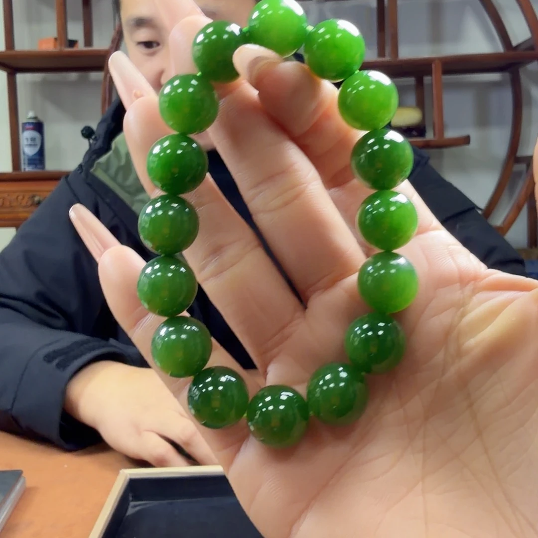 和田玉未镶嵌手串碧玉阳绿手串
